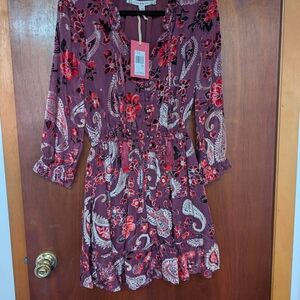 Chelsea & Violet Burgundy Floral Paisley Long Sleeve Dress